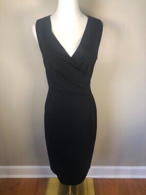 Halogen Sleeveless Faux Wrap V Neckline Black Sheath Dress Size 8